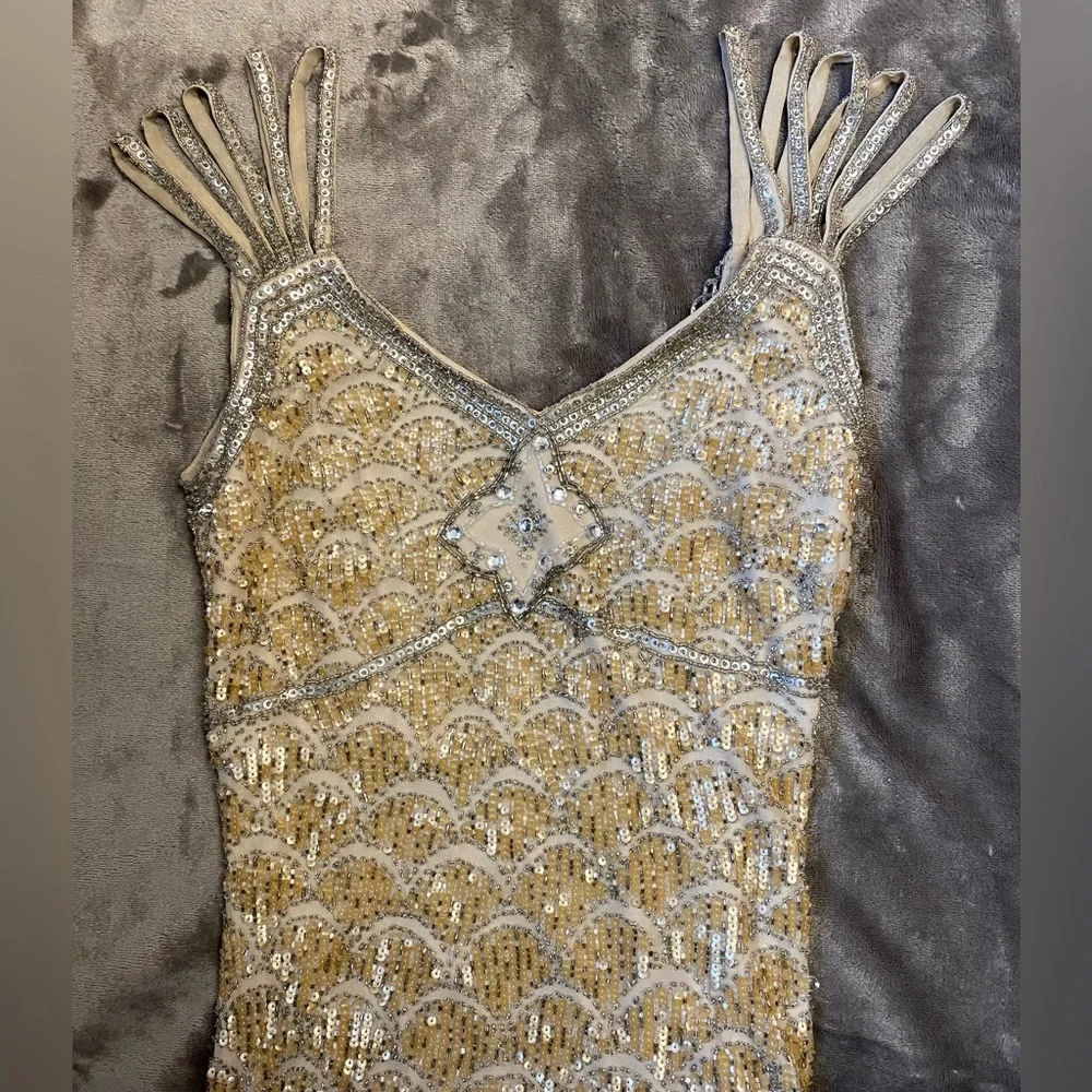 Vintage 90s Y2K 100% Silk Beaded Dress Flapper Mermaid Silk Dress Prom Flapper - Picture 5 of 10